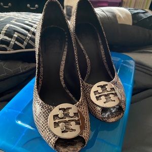 Tory Burch Snake Skin Pattern Wedges